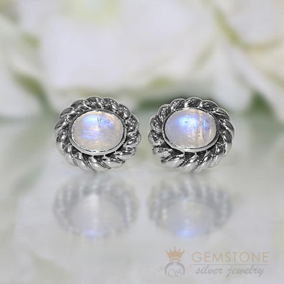 Moonstone Studs-Braided Dewdrop