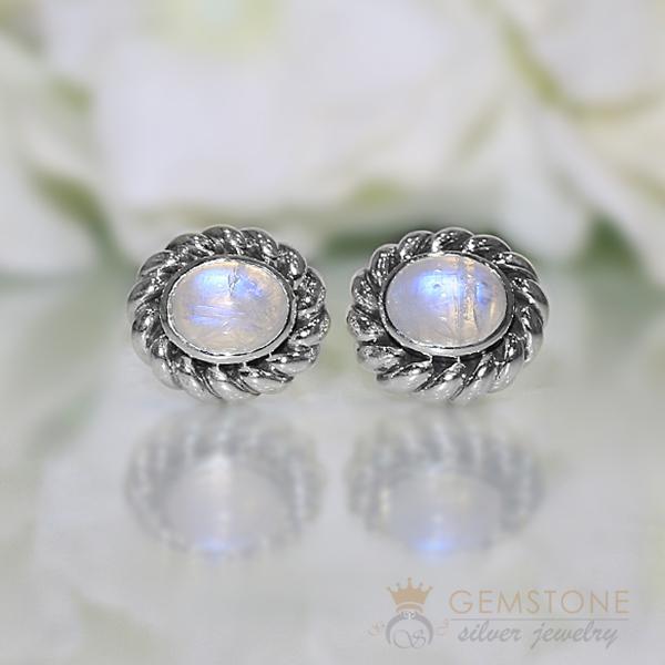 Moonstone Studs-Braided Dewdrop