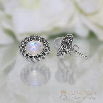 Moonstone Studs-Braided Dewdrop