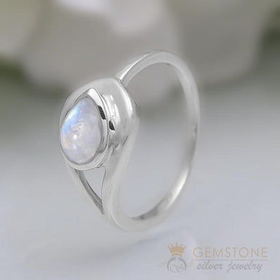 Moonstone Ring-Upturned  Moon Drop