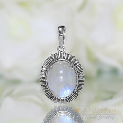 Moonstone Pendant-Ellipse - Gemstone Silver Jewelry