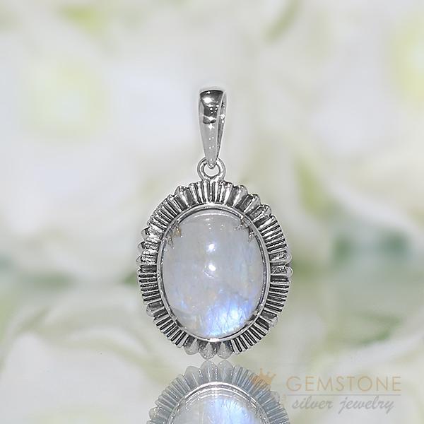 Moonstone Pendant-Ellipse - Gemstone Silver Jewelry