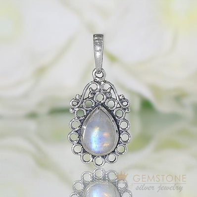 Moonstone Pendant-Ornamented Apollo - Gemstone Silver Jewelry